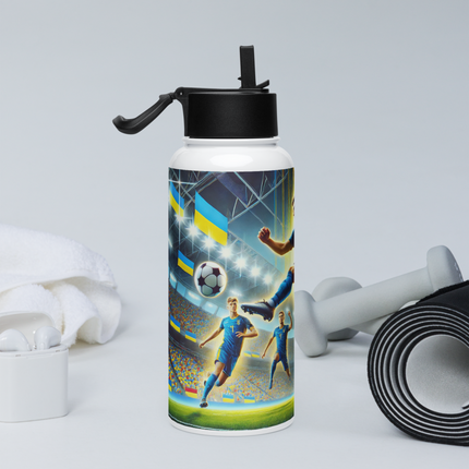 Steel Water Bottle with Ukrainian Soccer Emblem