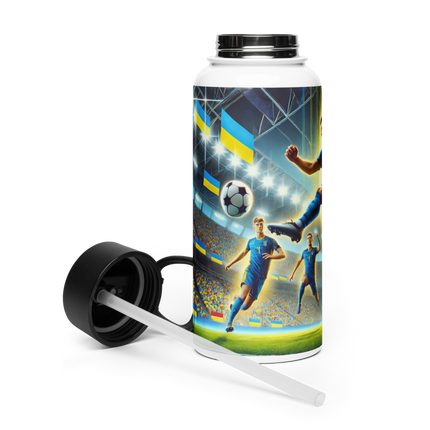 Steel Water Bottle with Ukrainian Soccer Emblem