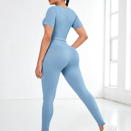 Round Neck Short Sleeve Top and Leggings Active Set