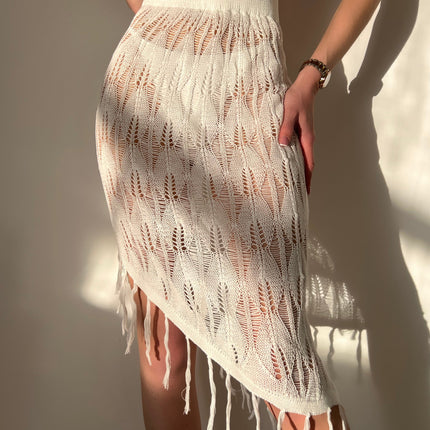 Beach Cover Up Bikini Tassel Seaside Skirt Sun Protection Sexy Cutout Overskirt