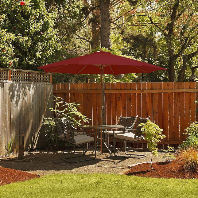 10 Feet Patio Umbrella with 8 Wooden Ribs and 3 Adjustable Heights-Wine