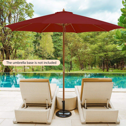 10 Feet Patio Umbrella with 8 Wooden Ribs and 3 Adjustable Heights-Wine
