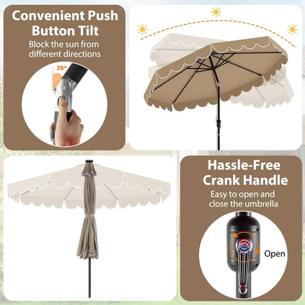 10 Feet Solar Patio Umbrella with 24 LED Lights-Coffee