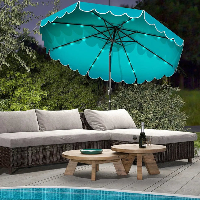 10 Feet Solar Patio Umbrella with 24 LED Lights-Turquoise