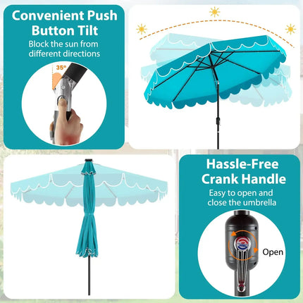 10 Feet Solar Patio Umbrella with 24 LED Lights-Turquoise