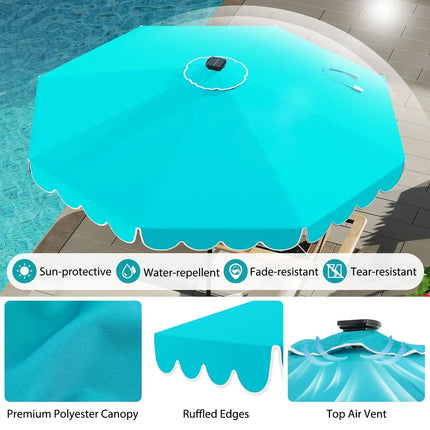 10 Feet Solar Patio Umbrella with 24 LED Lights-Turquoise