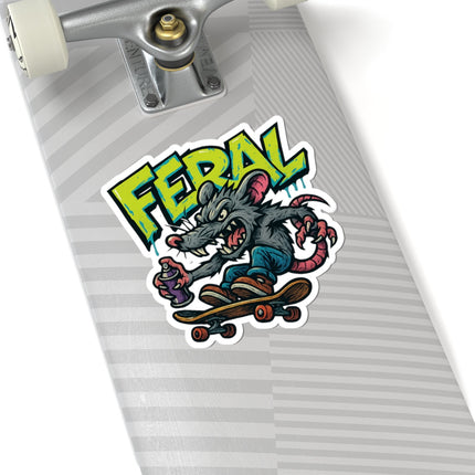 Feral Skate Rat Stickers | Cool Kiss-Cut Decals for Laptops, Water Bottles, Skateboards, Party Favors, Graffiti Lovers