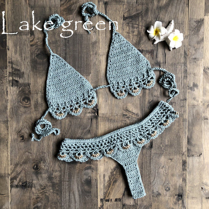 Beach Bikini Handmade Cotton Accessories Woven Sexy Split Swimsuit