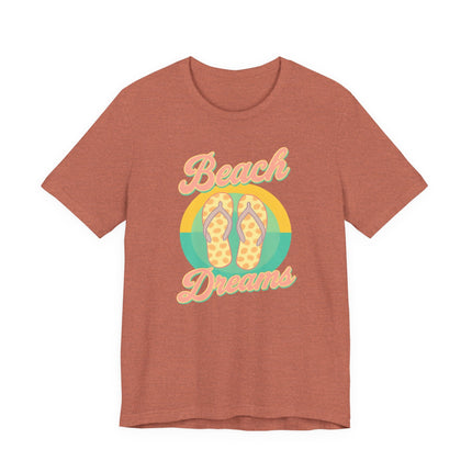 Beach Dreams Unisex Jersey Tee, Flip Flop Summer Shirt, Vacation Outfit, Beach Lover Gift, Casual Summer Wear