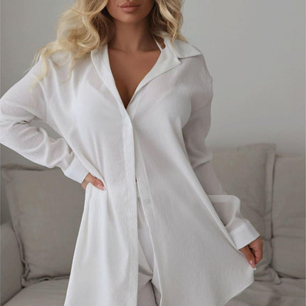 Beach Cover Up Solid Color Long Sleeved Shirt Two Piece Set Hawaiian Seaside Vacation Swimsuit Blouse
