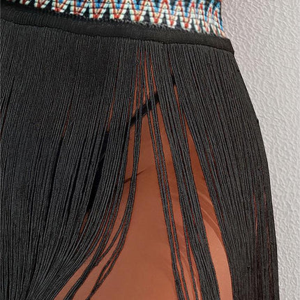 Beach Cover Up Rubber Band Tassle Beach Skirt Bikini Cover Up Half Body Overskirt