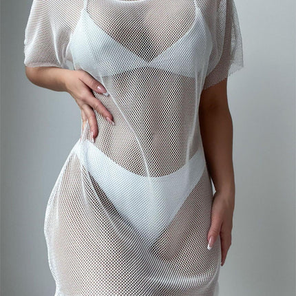 Beach Cover Up Sexy See Through Large Mesh Beachwear Overskirt Short Sunscreen Beach Cover Up Women