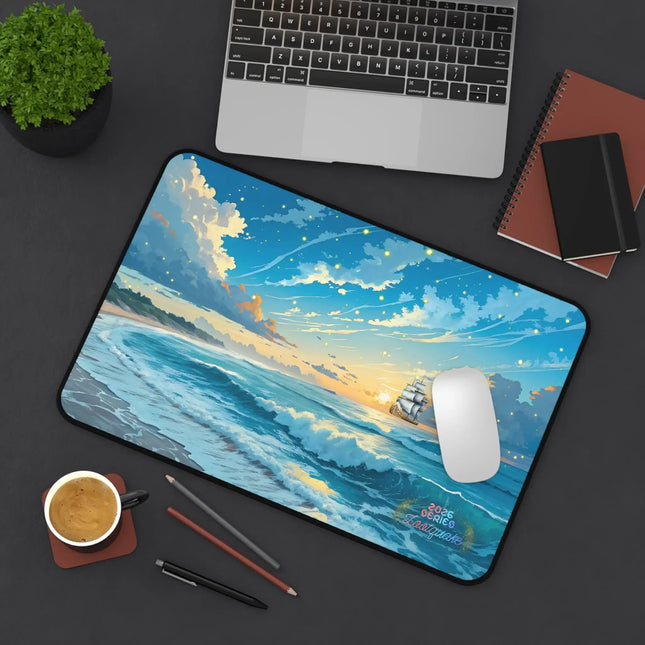Desk Mat — Ocean Sunset Sailing Beach Scene Mouse Pad