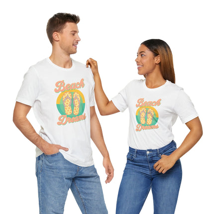 Beach Dreams Unisex Jersey Tee, Flip Flop Summer Shirt, Vacation Outfit, Beach Lover Gift, Casual Summer Wear