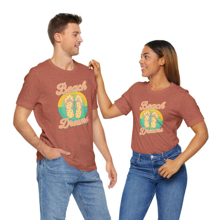 Beach Dreams Unisex Jersey Tee, Flip Flop Summer Shirt, Vacation Outfit, Beach Lover Gift, Casual Summer Wear