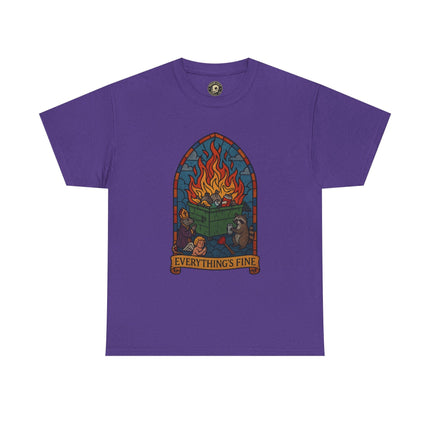 "Everything's Fine" Unisex Heavy Cotton Tee - Casual Wear, Gift for Friends, Home Decor, Everyday Style, Relaxed Fit