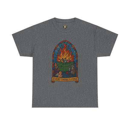 "Everything's Fine" Unisex Heavy Cotton Tee - Casual Wear, Gift for Friends, Home Decor, Everyday Style, Relaxed Fit