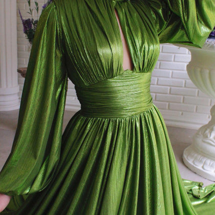 Spring Summer Popular Color Tight Waist Halter Large Swing Sexy Avocado Green Dress Maxi Dress for Women