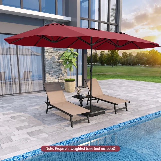 15.5 FT Extra-Large Patio Umbrella with LED Solar Lights and Crank Handle-Red