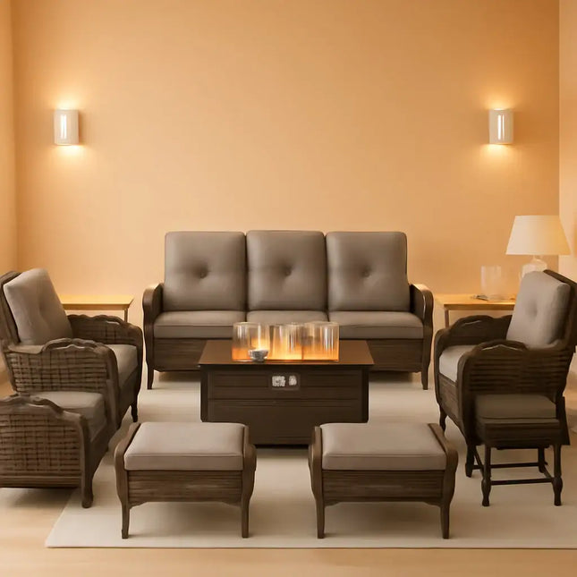 Outdoor Patio Furniture Set With 43In Fire Pit Table Brown