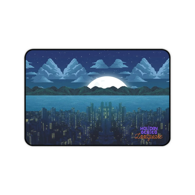 Moonlit Cityscape Desk Mat — Night Skyline Gaming & Office Mouse Pad
