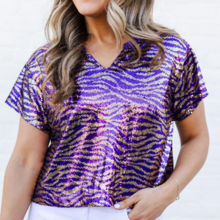 "Diane" Sequin Tiger Top