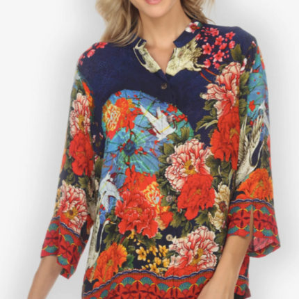 "CRANE PARADISE FANS" 3/7 SLV BLOUSE