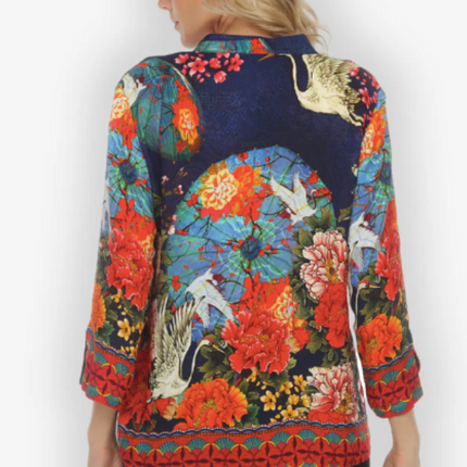 "CRANE PARADISE FANS" 3/7 SLV BLOUSE