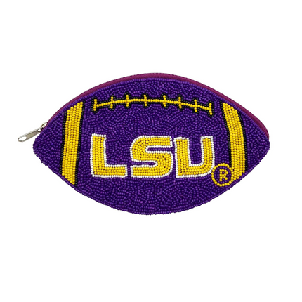 "LSU" Beaded Football Pouch