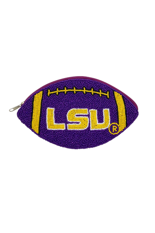 "LSU" Beaded Football Pouch