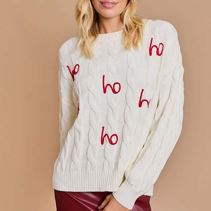 "Ho Ho Ho" Pullover Cable Sweaters