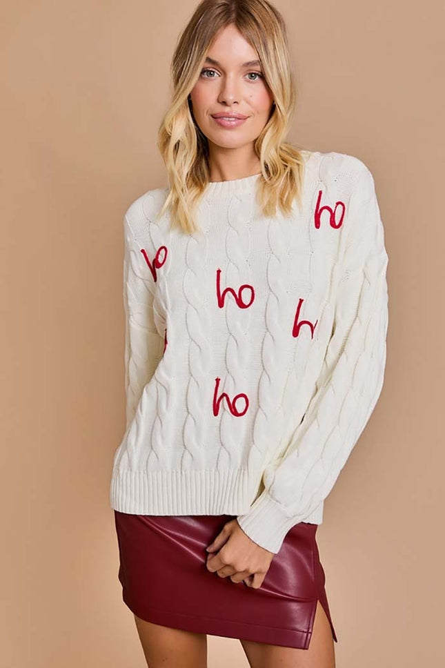 "Ho Ho Ho" Pullover Cable Sweaters