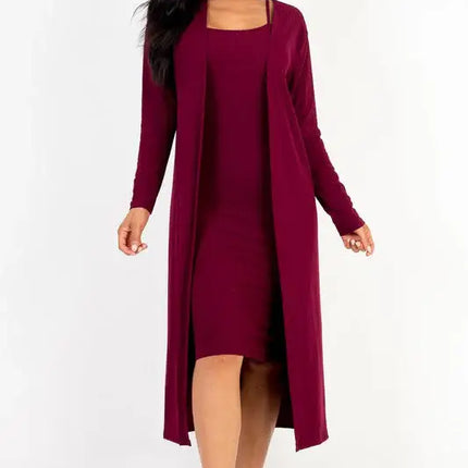 Ribbed Cardigan & Cami Midi Bodycon Dress
