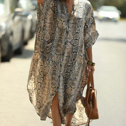 Beach Cover-up Elastic Printing Oversized Button Vacation Robe