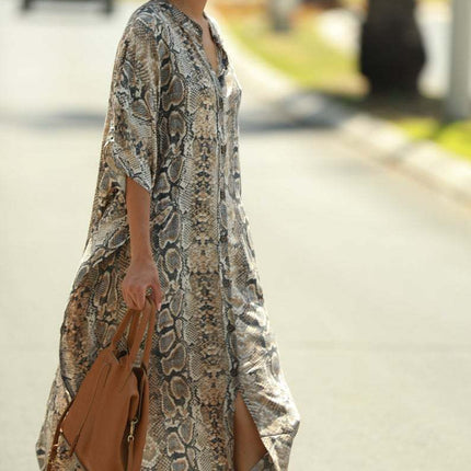 Beach Cover-up Elastic Printing Oversized Button Vacation Robe