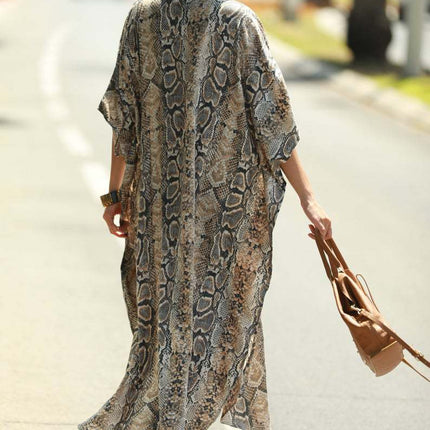 Beach Cover-up Elastic Printing Oversized Button Vacation Robe