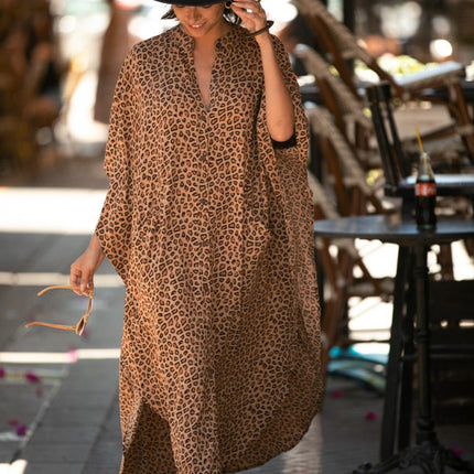 Beach Cover-up Elastic Printing Oversized Button Vacation Robe