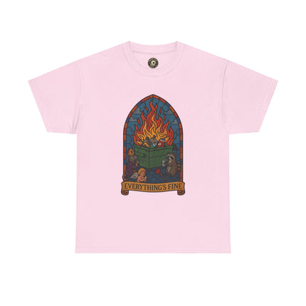 "Everything's Fine" Unisex Heavy Cotton Tee - Casual Wear, Gift for Friends, Home Decor, Everyday Style, Relaxed Fit