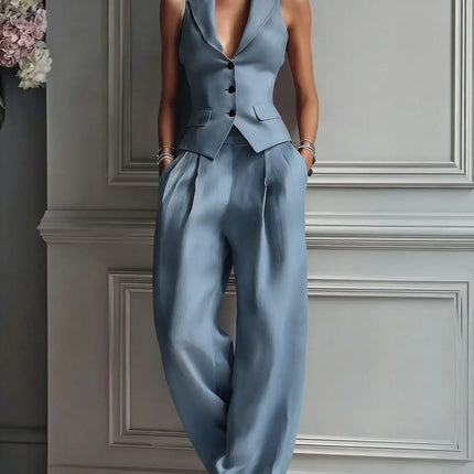 Casual Single-breasted Vest And Casual Pants Set (see size chart under more details)