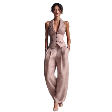 Casual Single-breasted Vest And Casual Pants Set (see size chart under more details)