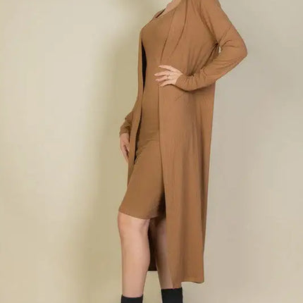 Ribbed Cardigan & Cami Midi Bodycon Dress