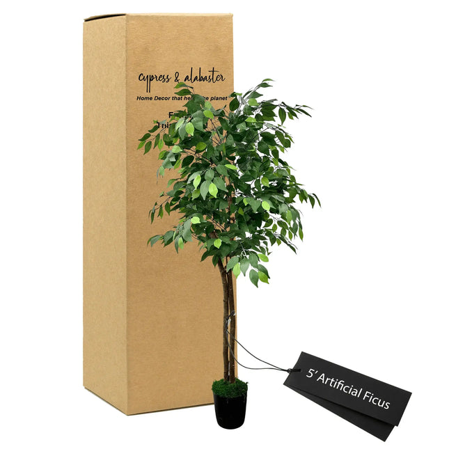 Lifelike 5' Artificial Ficus Tree In Modern Plastic Pot