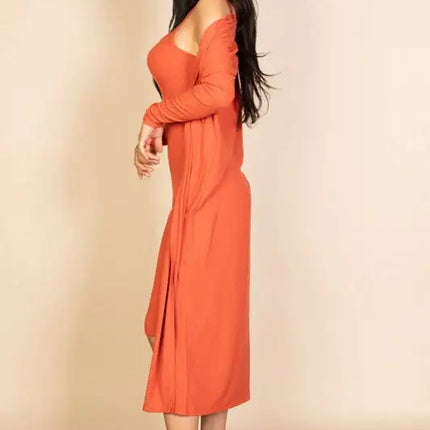 Ribbed Cardigan & Cami Midi Bodycon Dress