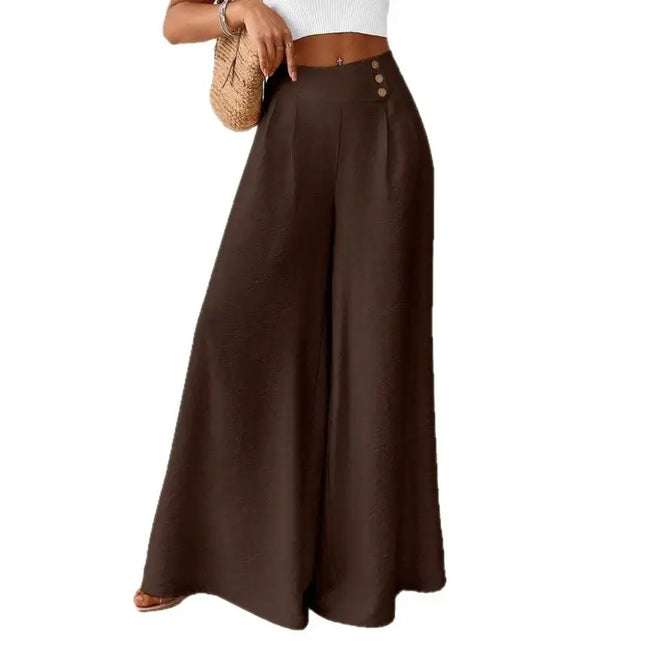 Stylish And Elegant Mid-rise Wide-leg Pants With A Flared Hem (see size guide under more details)