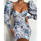 S / Puffed Sleeves Printed Dress