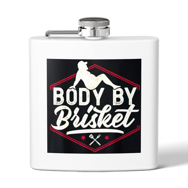 "Body by Brisket" Stainless Steel Flask – 6 oz