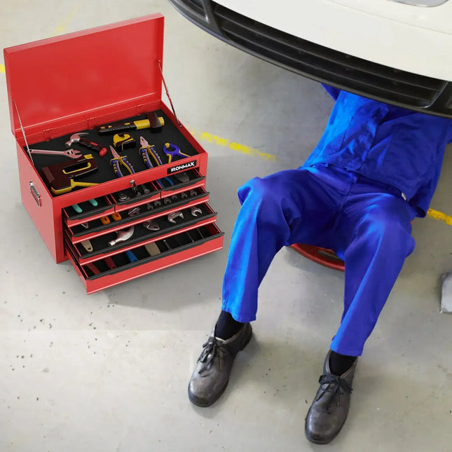 24 Inch Tool Chest Case with 6 Drawers and Top Storage for Garage Repair Shop & Warehouse-Red