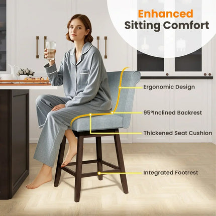 27 Inch Counter Height Bar Chairs with Rubber Wood Legs Set of 2-Gray