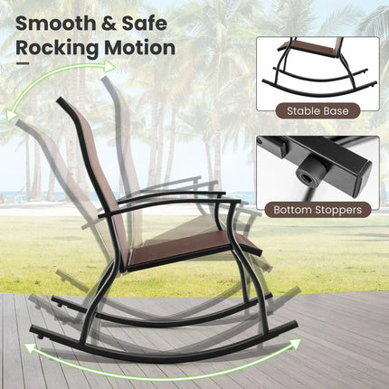 2 Pieces Outdoor Rocking Chairs with Breathable Backrest-Brown