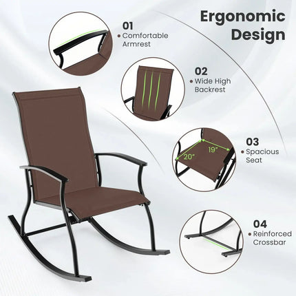 2 Pieces Outdoor Rocking Chairs with Breathable Backrest-Brown